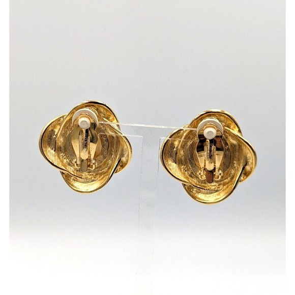 Vintage Givenchy Gold Tone Faux Pearl Statement Clip On Earrings 80's Marked - Picture 10 of 15